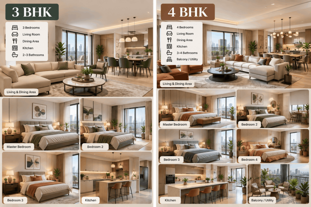 3 BHK vs 4 BHK Flats in Noida